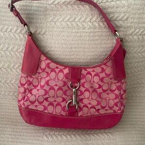 Coach Pink Monogram Shoulder Bag with Leather Trim